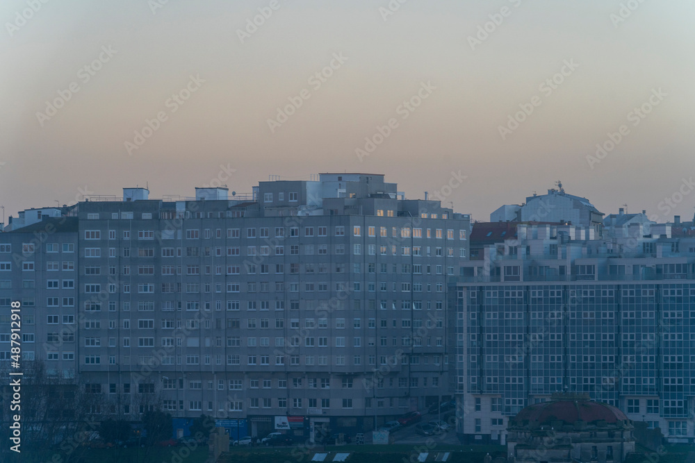 City sunset landscape in La Coruña Spain City sunset landscape in La Coruña Spain