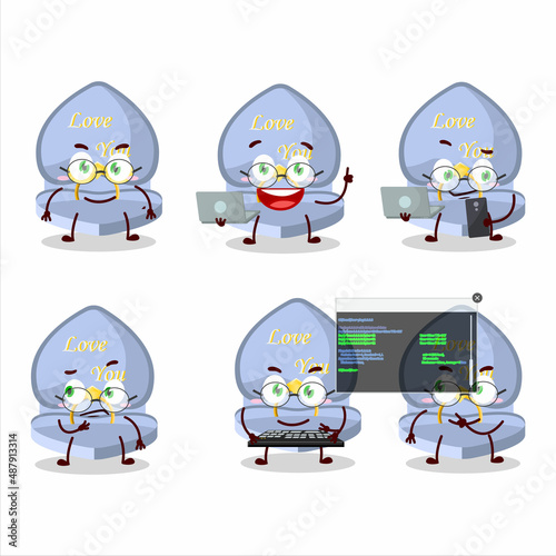 Blue love ring box Programmer cute cartoon character with