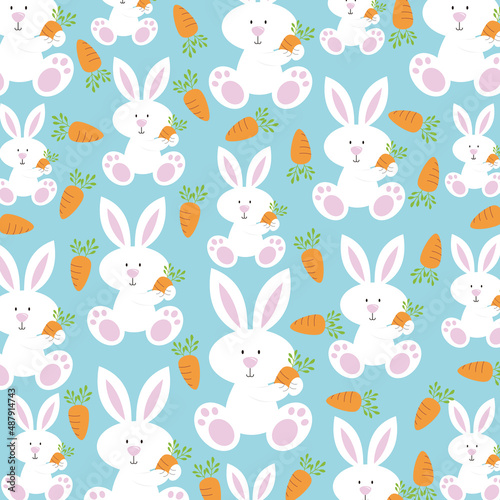 easter seamless pattern with rabbits and carrots