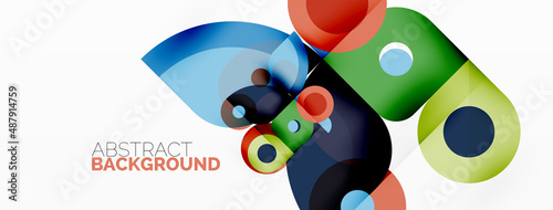 Colorful round shapes  circles and triangles background. Minimal geometric template for wallpaper  banner  presentation