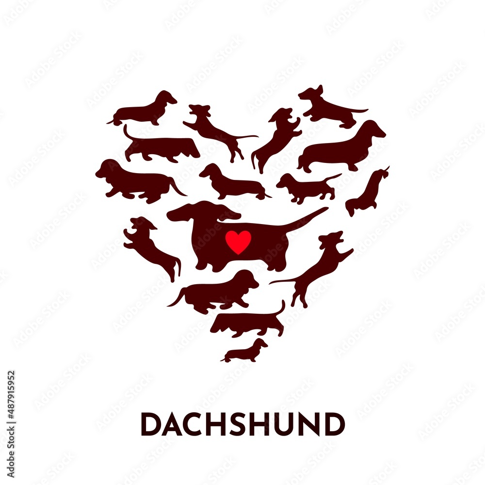 Silhouette of Dachshund in shape of heart. Silhouette of Dachshund in shape of heart.