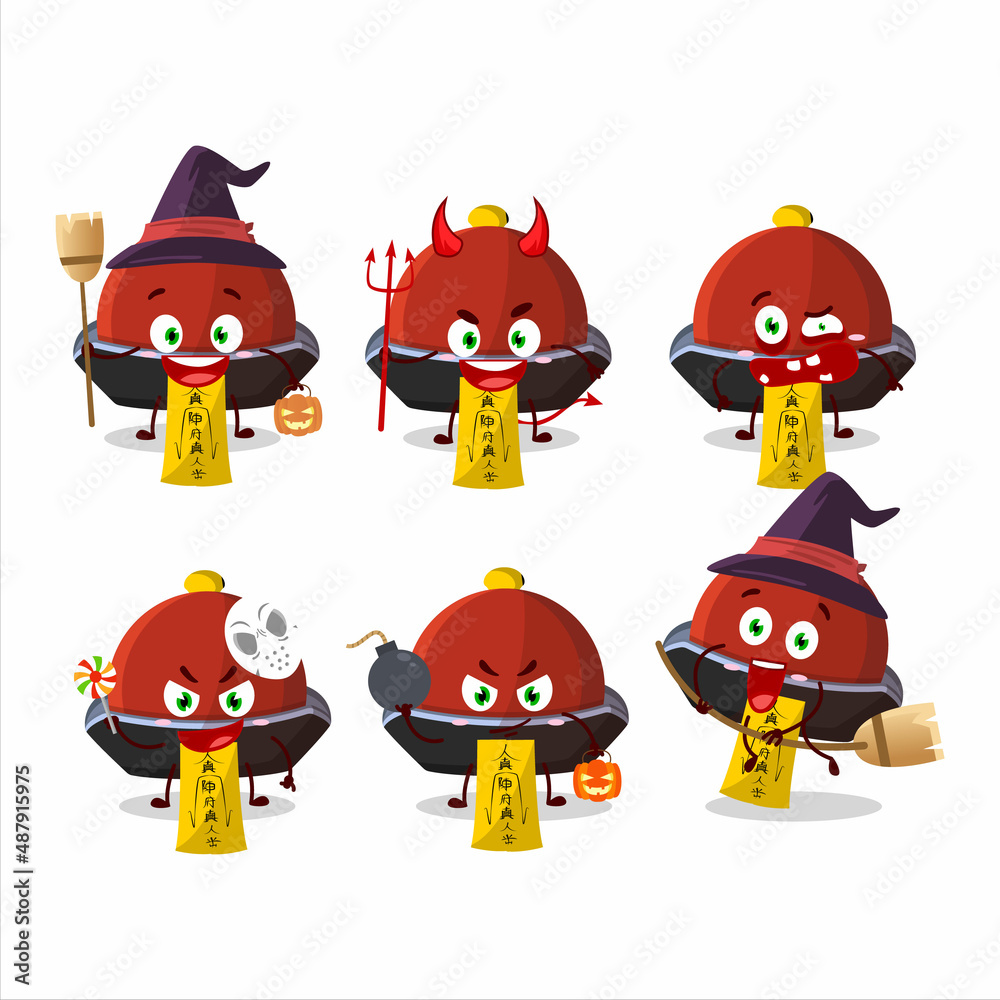 Halloween expression emoticons with cartoon character of red vampire hat