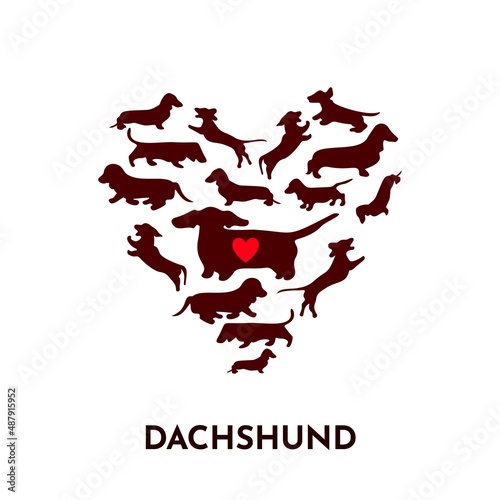 Silhouette of Dachshund in shape of heart.