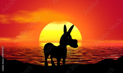 Donkey Animal Sunset Beach Sunrise landscape illustration