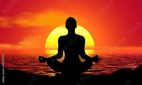 Yoga Meditation Zen female Sunset Beach Sunrise landscape illustration