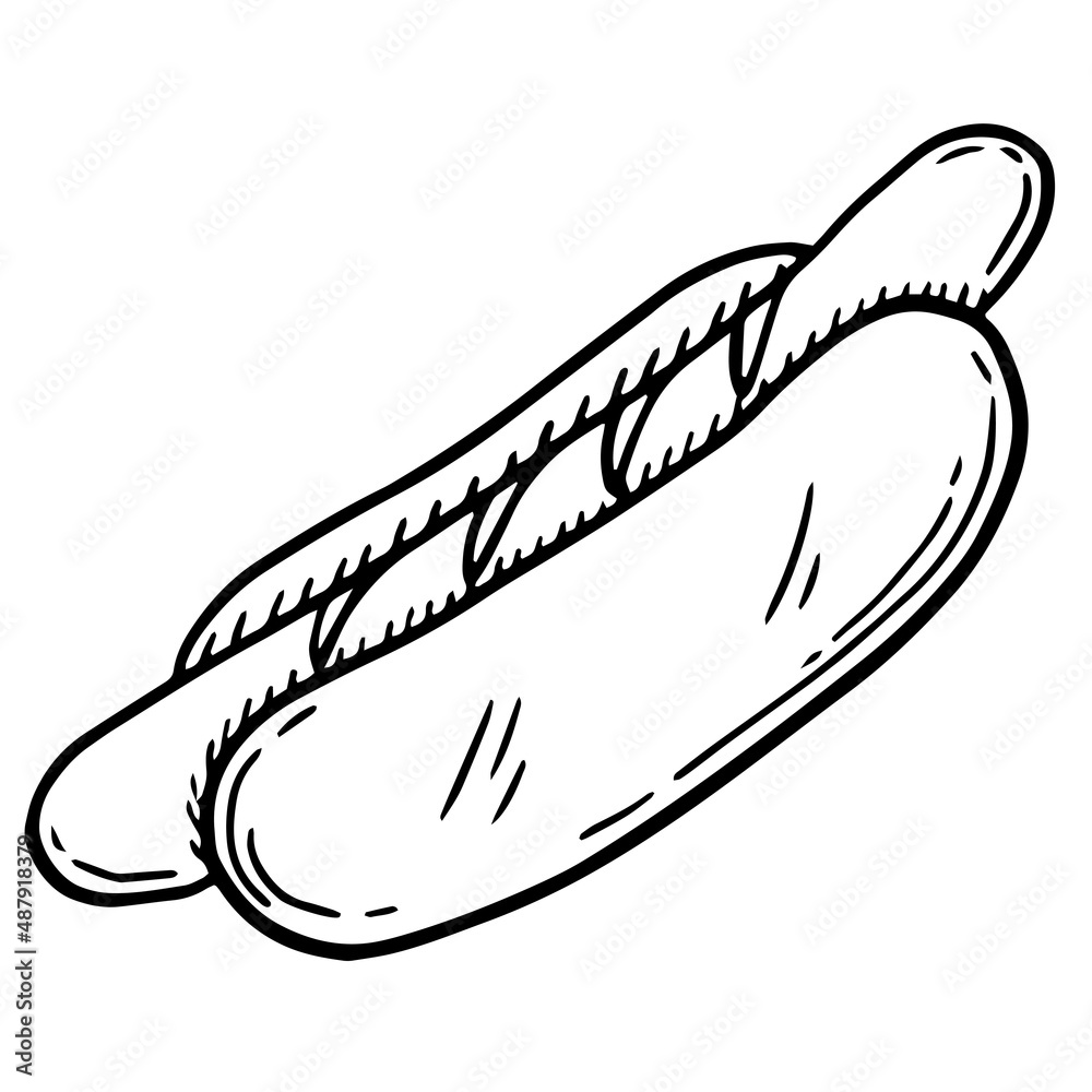 vector illustration hot dog drawing. Hand drawn monochrome doodle vector illustration hot dog drawing. Hand drawn monochrome doodle