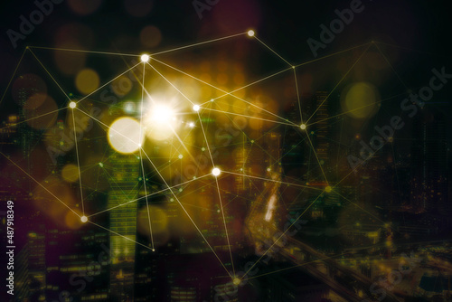 Connection network lines with blurred smart city © Creativa Images