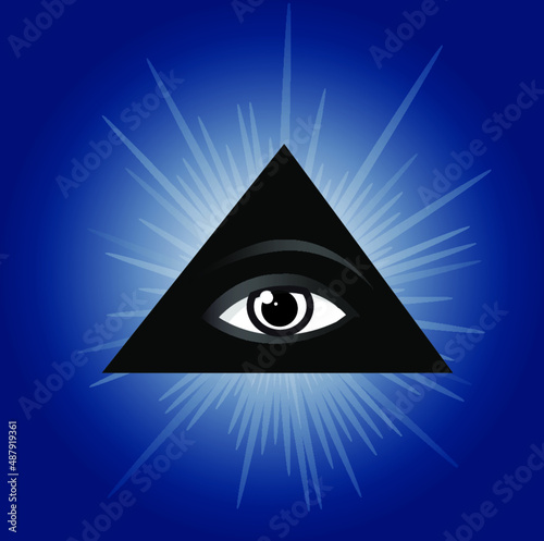 Masonic symbol - All seeing eye of providence in a pyramid shape, vector illustration