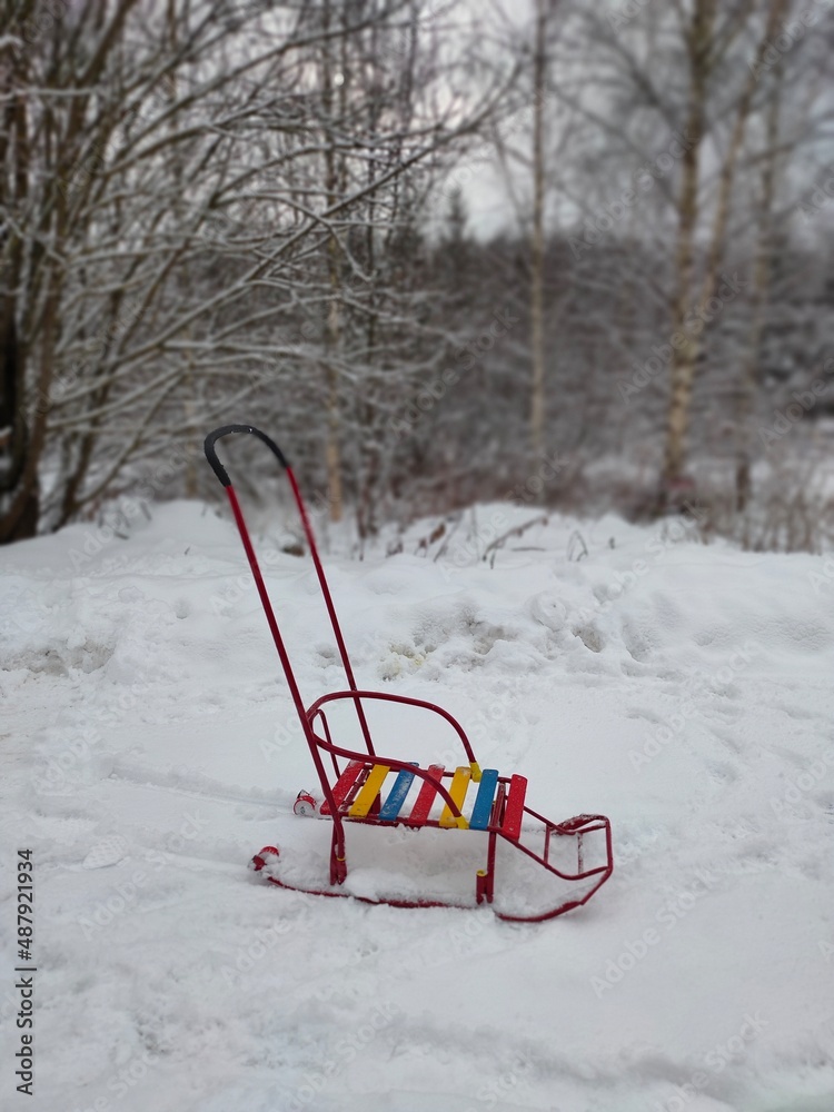 sled in snow sled in snow