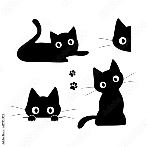 Fototapeta Cat silhouette collection - peeping cat set, black cat - vector