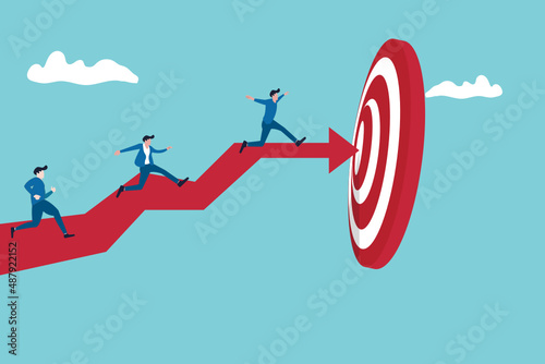 Business people run their work and research all the way to reach the goal, business people who work hard and persistently