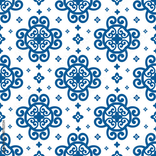 Blue and white luxury vector seamless pattern. Ornament  Traditional  Ethnic  Arabic  Turkish  Indian motifs. Great for fabric and textile  wallpaper  packaging design or any desired idea. 