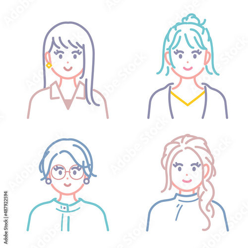 若い女性のアイコンイラスト素材