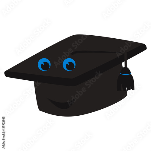 Graduate's hat with cute face in cartoon style on a white background. EPS 10. 