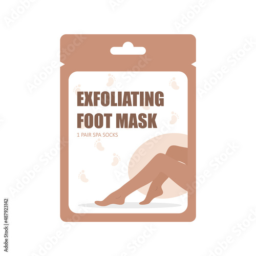 Foot mask. Skin care concept. Socks for moisturizing feet. Morning routine. Bath time. Hand drawn beauty product for Spa. Vector illustration in flat cartoon style.