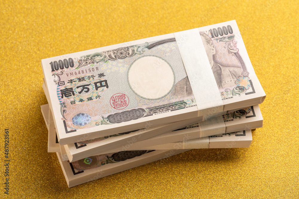 金色の背景に百万円の札束 Stock 写真 | Adobe Stock