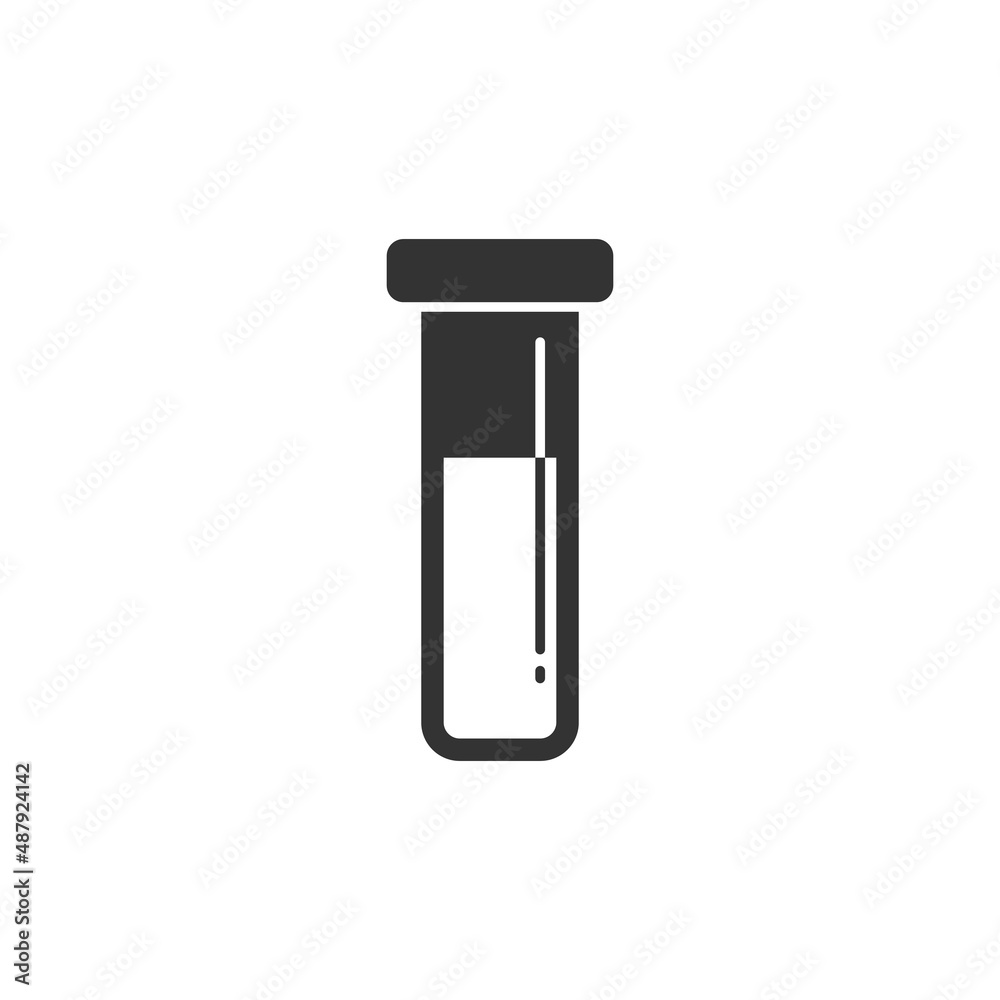 Blood in test tube icon in flat style. Laboratory flask vector illustration on isolated background. Liquid in beaker sign business concept.