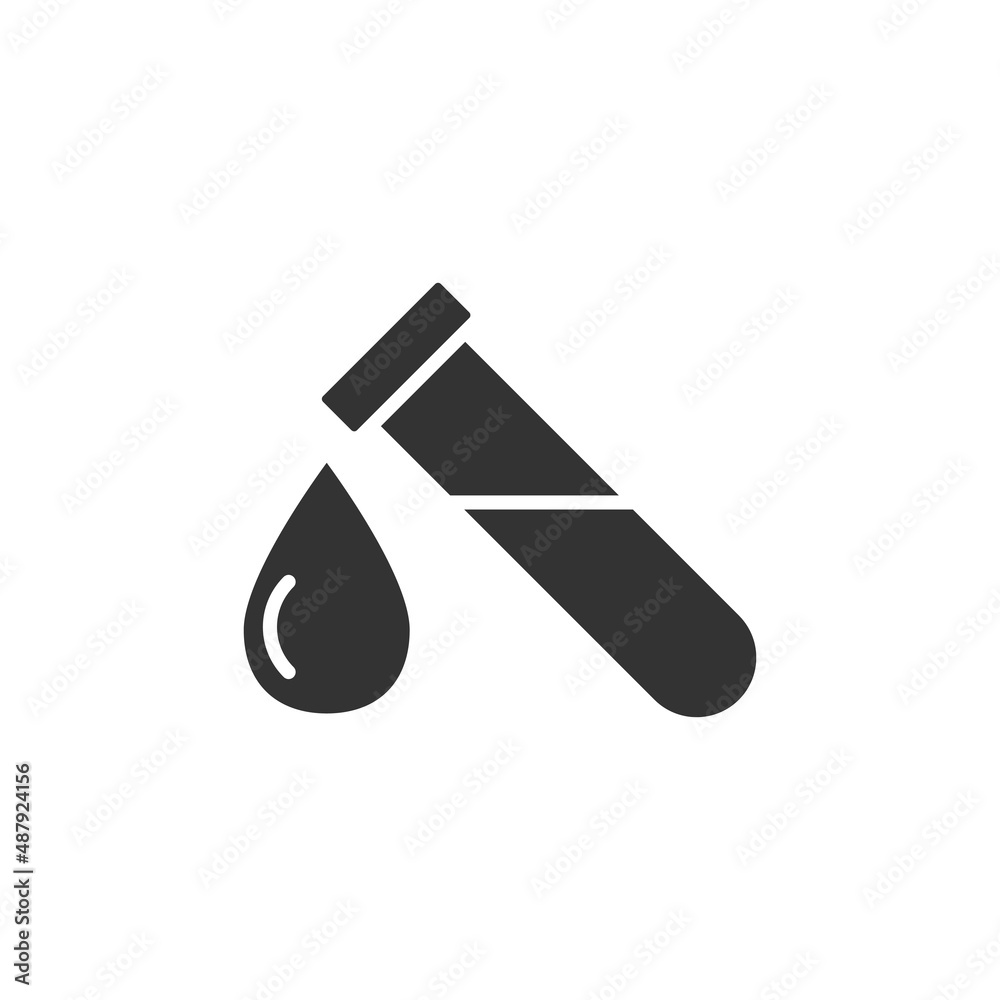 Blood in test tube icon in flat style. Laboratory flask vector illustration on isolated background. Liquid in beaker sign business concept. Blood in test tube icon in flat style. Laboratory flask vector illustration on isolated background. Liquid in beaker sign business concept.