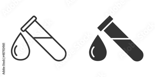 Blood in test tube icon in flat style. Laboratory flask vector illustration on isolated background. Liquid in beaker sign business concept.