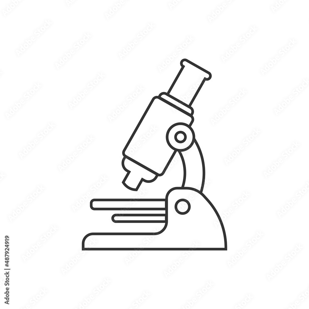 Microscope icon in flat style. Laboratory magnifier vector illustration on isolated background. Biology instrument sign business concept.