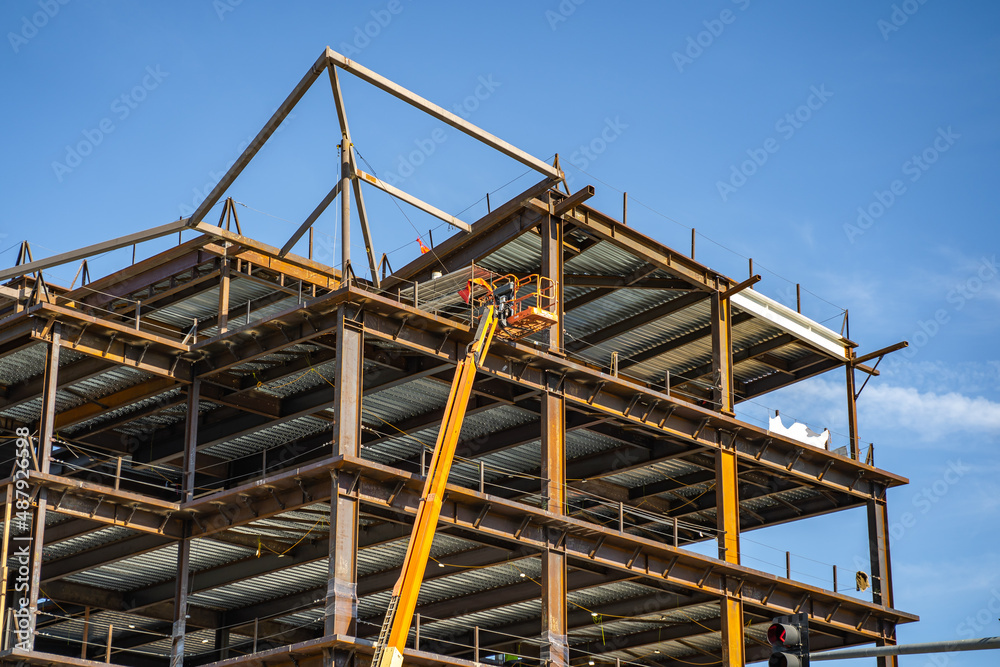 Metal structure for a new house. Construction of a new modern house.