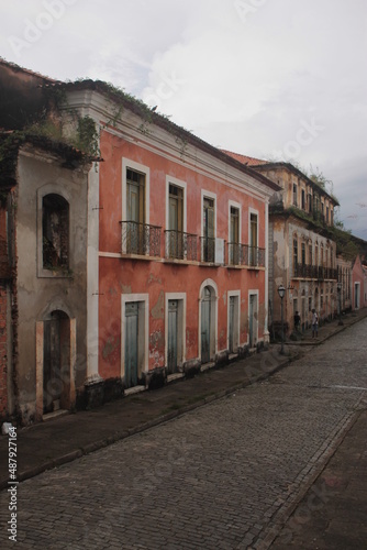 Facade of a Portuguese colonial style building, in the historic center of São Luís MA