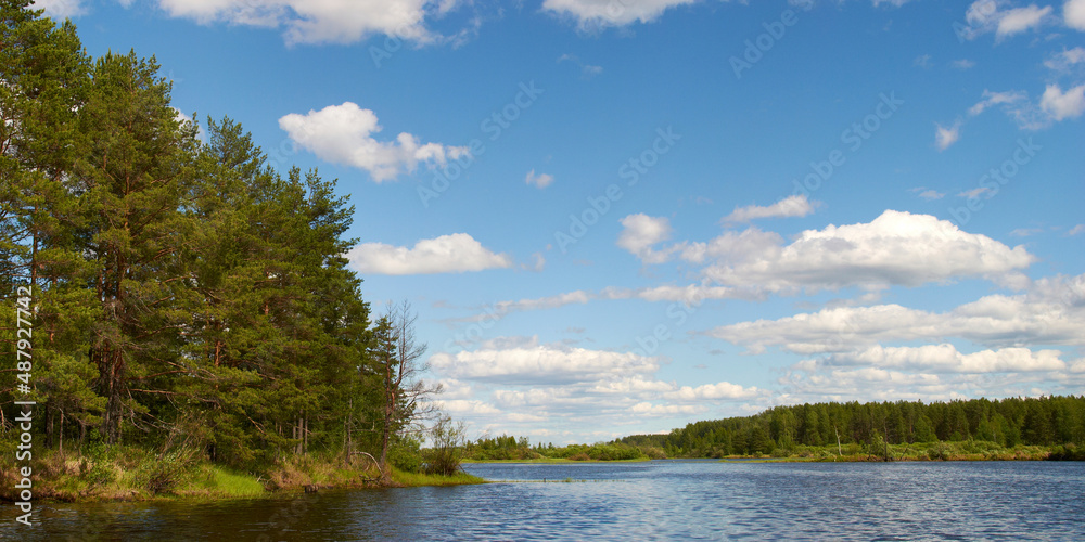 Fototapeta premium Summer fishing on the river, beautiful panorama.