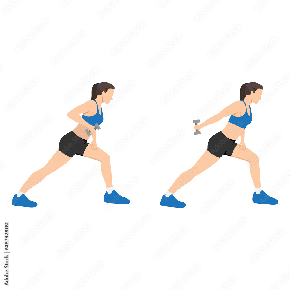 Woman doing One arm tricep kickback exercise. Flat vector illustration isolated on white background Woman doing One arm tricep kickback exercise. Flat vector illustration isolated on white background