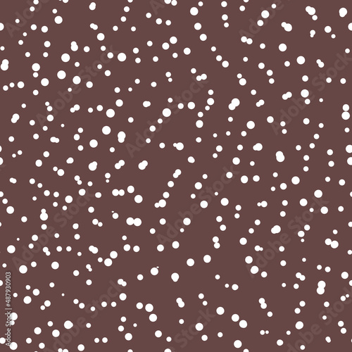 Abstract hand drown polka dots background. Brown dotted seamless pattern with white circles. Template design for invitation, poster, card, flyer, textile, fabric