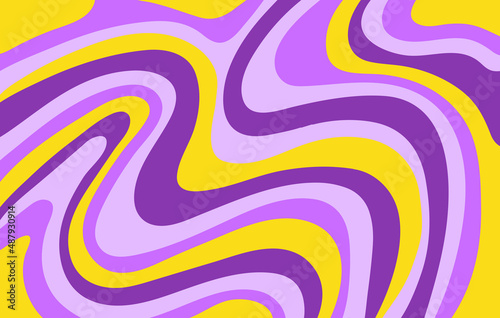 Abstract horizontal psychedelic background with colorful waves. Trendy vector illustration in style hippie 60s, 70s.