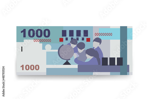 New Taiwan Dollar Vector Illustration. Taiwanese money set bundle banknotes. Paper money 1000 TWD. Flat style. Isolated on white background. Simple minimal design. photo