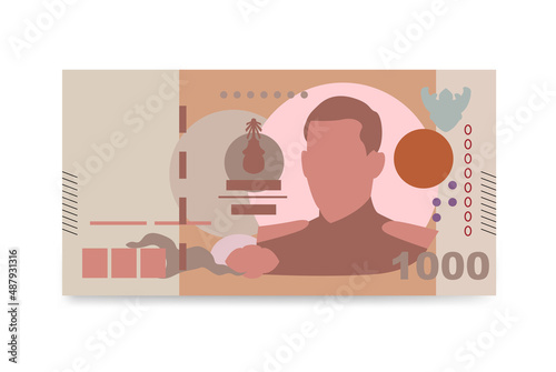 Thai Baht Vector Illustration. Thailand, Cambodia, Laos, Myanmar, Vietnam money set bundle banknotes. Paper money 1000 THB. Flat style. Isolated on white background. photo