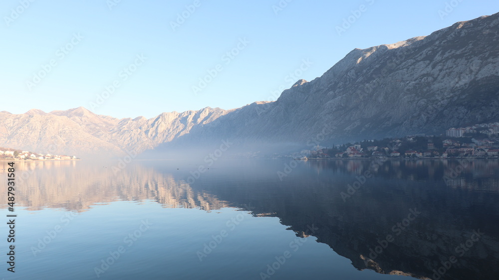 Morning sunlight and stunning scenery of the Bay of Kotor, Montenegro