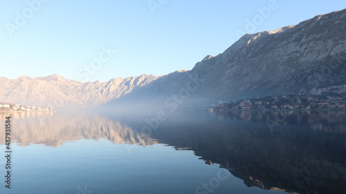 Morning sunlight and stunning scenery of the Bay of Kotor, Montenegro