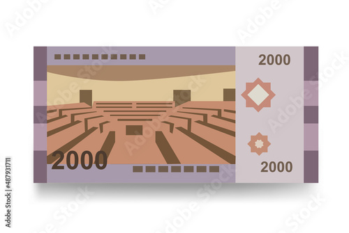 Syrian Pound Vector Illustration. Syria money set bundle banknotes. Paper money 2000 SYP. Flat style. Isolated on white background. Simple minimal design.