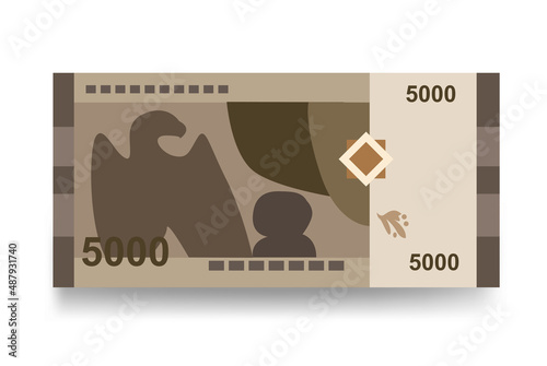 Syrian Pound Vector Illustration. Syria money set bundle banknotes. Paper money 5000 SYP. Flat style. Isolated on white background. Simple minimal design.