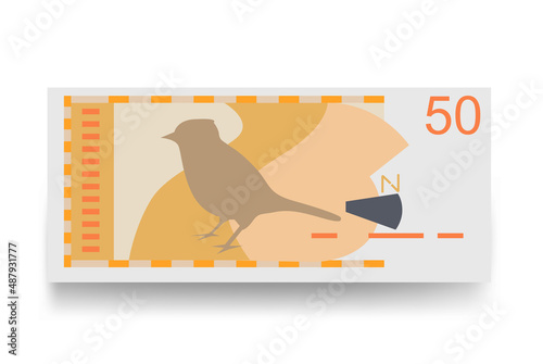 Netherlands Antillean Guilder Vector Illustration. Curaçao and Sint Maarten money set bundle banknotes. Paper money 50 ANG. Flat style. Isolated on white background.