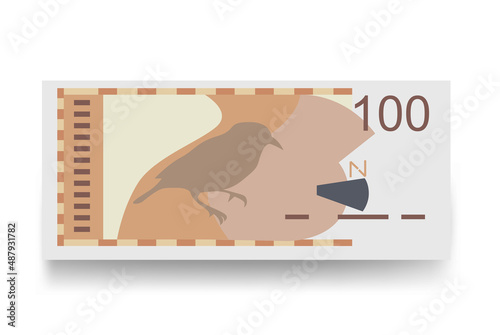 Netherlands Antillean Guilder Vector Illustration. Curaçao and Sint Maarten money set bundle banknotes. Paper money 100 ANG. Flat style. Isolated on white background.