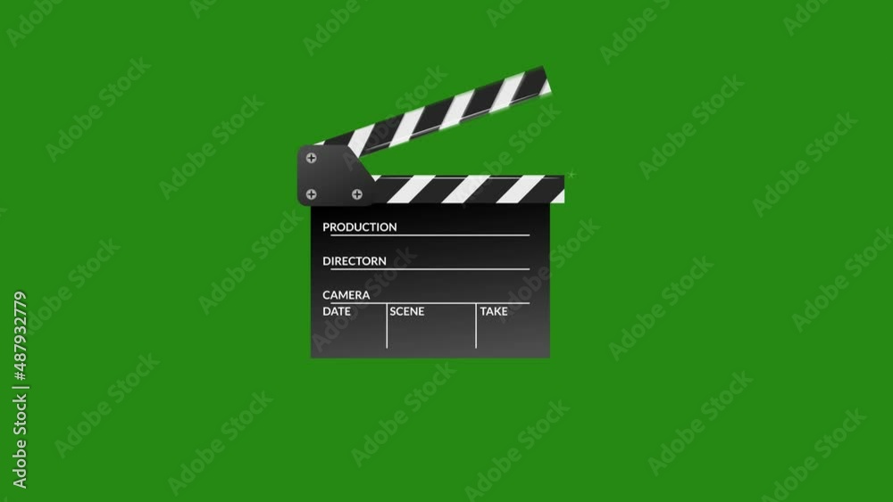 Animated opened movie filmclap Board Icon Closeup Isolated on chroma key and gray background 4K