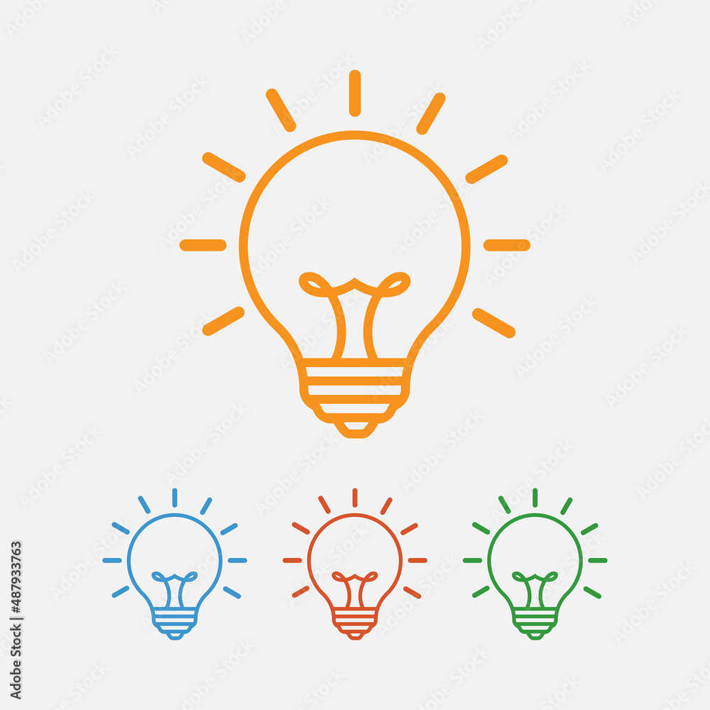 Colorful outline bulb lamp icon isolated flat design vector illustration. Colorful outline bulb lamp icon isolated flat design vector illustration.