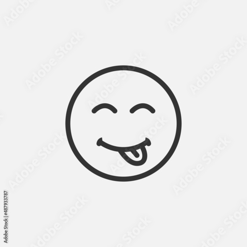 Outline delicious tasty food symbol, yummy and hungry smile emoji with tongue lick mouth icon vector illustration.Web