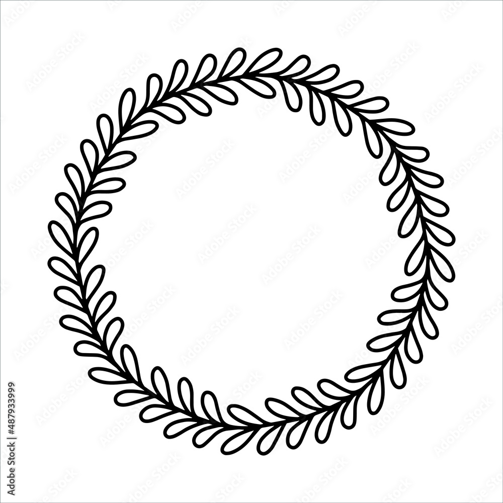 Vector hand drawn spring wreath isolated on white background. Outline circle of leaves. Doodle style. Floral frame. Vector hand drawn spring wreath isolated on white background. Outline circle of leaves. Doodle style. Floral frame.