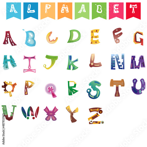 Cartoon alphabet. Alphabet font symbols and numbers colorful funny creative characters isolated premium vector
