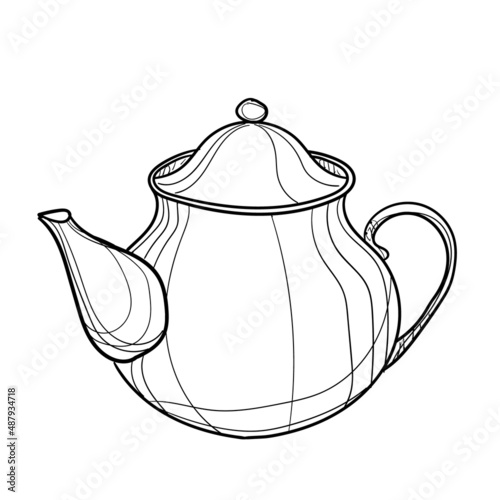 Hand-drawn vector illustration of kettle. With black circuit without fill on white background