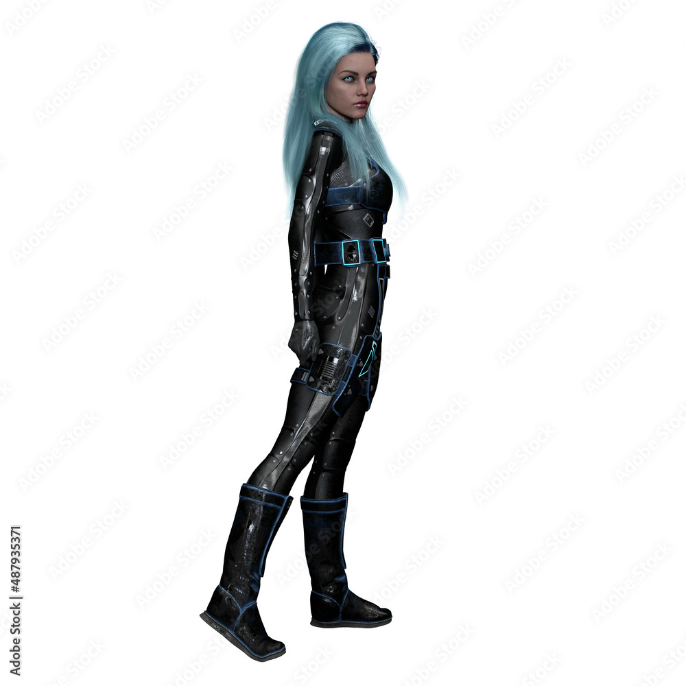 Fierce Scifi Woman with Turquoise Eyes, 3D Illustration, 3D rendering Fierce Scifi Woman with Turquoise Eyes, 3D Illustration, 3D rendering