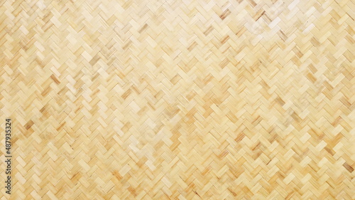 Weave bamboo wall background. Handicrafts are made of bamboo that weaves traditional patterns. Selective focus