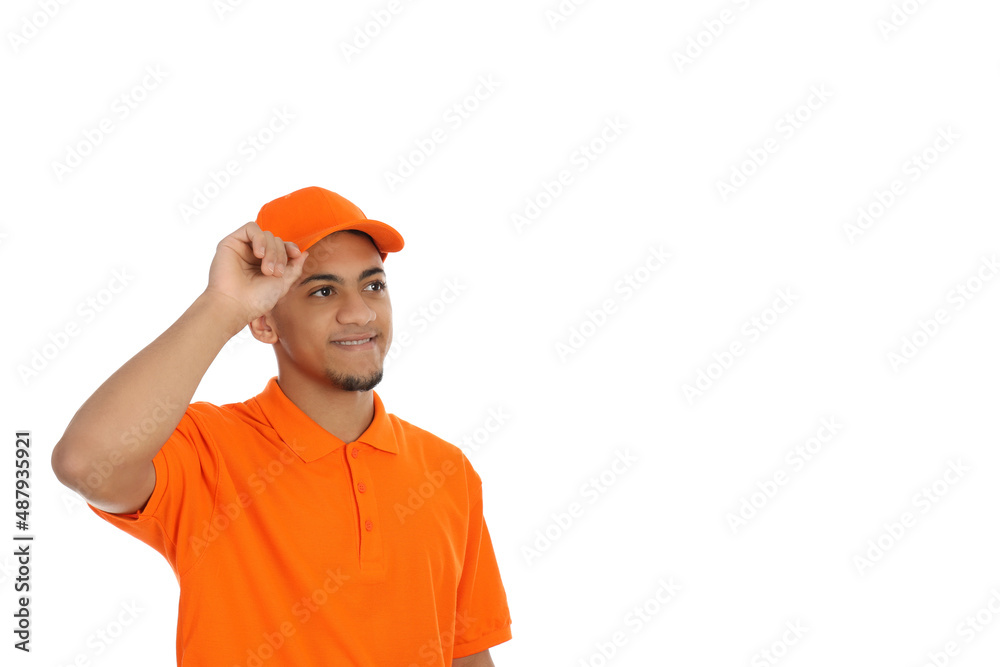 Young delivery man isolated on white background Young delivery man isolated on white background