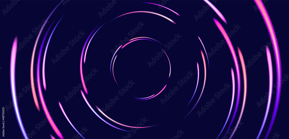 Abstract background with neon lights going in circles and creating tunnel to the center Abstract background with neon lights going in circles and creating tunnel to the center