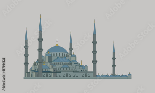 Grand Mosque Vector Illustration on  Solid Color Background