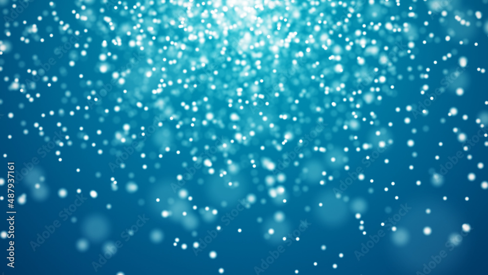 Abstract bokeh light blue background. Luxary backtop with defocused glowing dots. Blurred glitter mutilated blinking stars and sparks. 3d rendering.